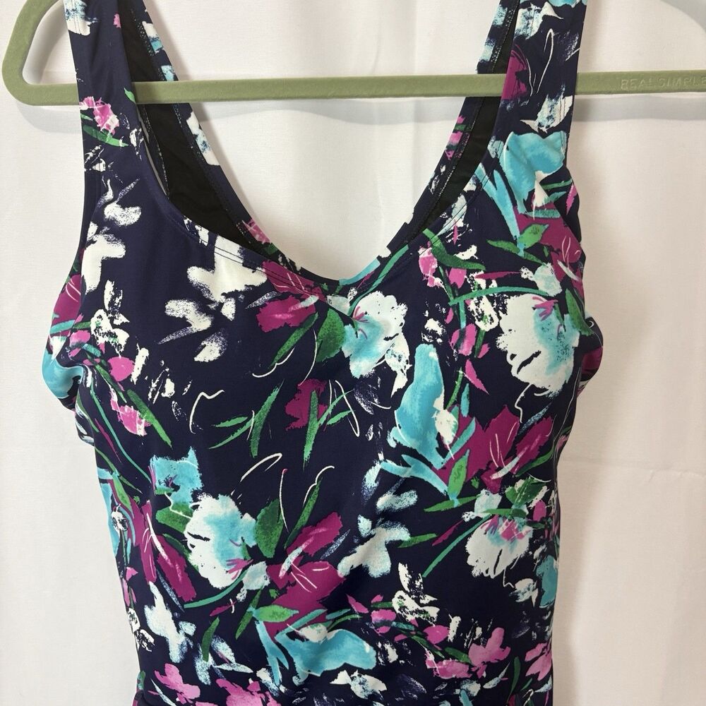 Swimsuits For All One Piece Swim Dress Navy Purple Floral Plus Sz 22 Multicolor - Picture 2 of 8